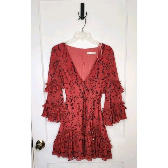Saints + Secrets Red Floral Ruffle Mini Dress Size Medium - Picture 1 of 6